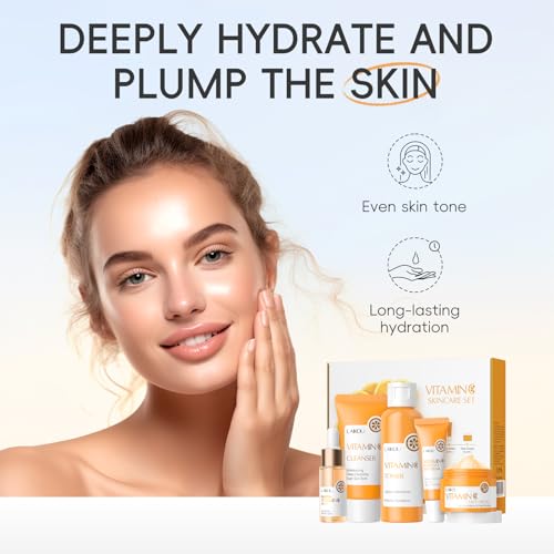 LAIKOU Vitamin C Skin Care, Skin Care Set Beginner Kit TSA-friendly 5pcs