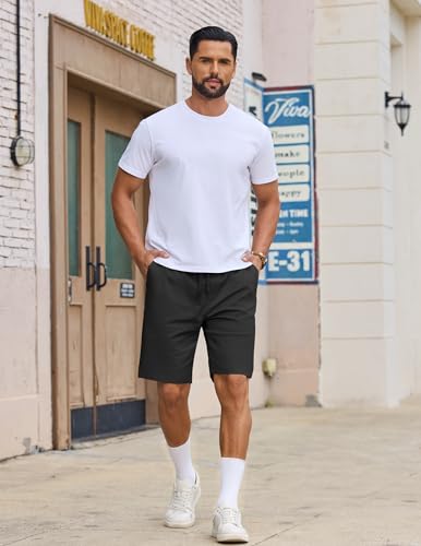 COOFANDY Men's Casual Summer Beach Vacation Shorts Classic Fit Stylish Cotton Dress Shorts with Pockets, Black, Large