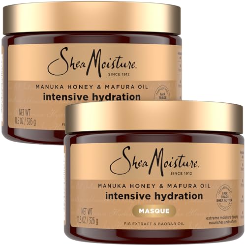 Shea Moisture Hair Mask, Manuka Honey & Mafura Oil Intensive Hydration Masque 2-Pack for Revitalizing Extra Dry, Damaged Hair, Frizz Control, 12 Oz Ea