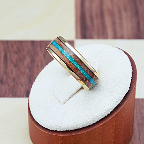 100S JEWELRY 14k Gold Tungsten Rings For Men Whiskey Barrel & Green Opal Wedding Promise Engagement Band Size 6-16 (Gold, 10)