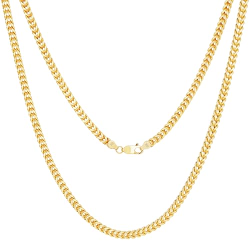 Nuragold 10K Real Yellow Gold 4mm Franco Box Wheat Chain Mens Necklace - 22"