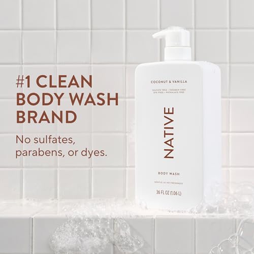 Native Body Wash for Women & Men, Coconut & Vanilla, 36 oz Pump Bottle, Sulfate-Free & Gentle