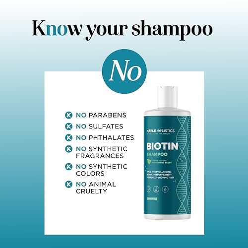 Volumizing Biotin Shampoo for Thinning Hair - Invigorating Peppermint Shampoo for Fine Hair with Argan Coconut and Olive Oils - Vegan & Color Safe - Paraben Silicone & Sulfate Free (8 Fl Oz)
