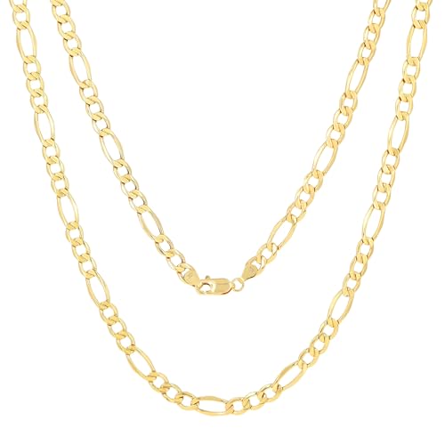 Nuragold 10k Real Yellow Gold Figaro Link 5.5mm Chain Necklace (16"-30") - 22"