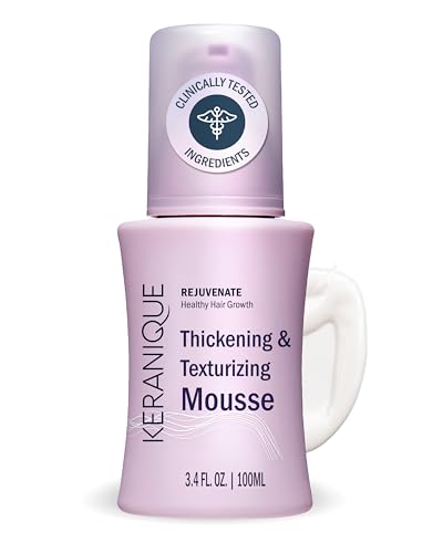 Keranique Volumizing Hair Mousse for Women – Thickening & Styling Anti-Frizz Foam for Fine, Straight, Wavy & Curly Hair – Lightweight Volume with Long-Lasting Hold – Non-Sticky, Non-Greasy – 3.4 Fl Oz