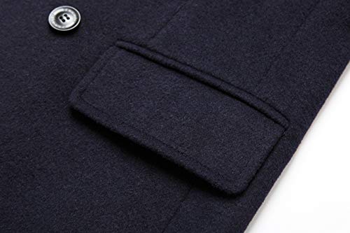 HXW.GJQ Men's Premium Wool Blend Double Breasted Long Pea Coat (as1, alpha, l, regular, regular, Navy Blue)