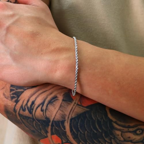 Nuragold 14K Real White Gold Rope Chain Diamond Cut Bracelet (2mm-5mm) - 2.5mm,8.5"