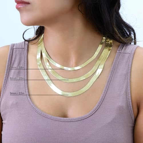 Nuragold 10K Real Yellow Gold Herringbone Chain Flexible Necklace (3mm-9mm) - 18",8mm