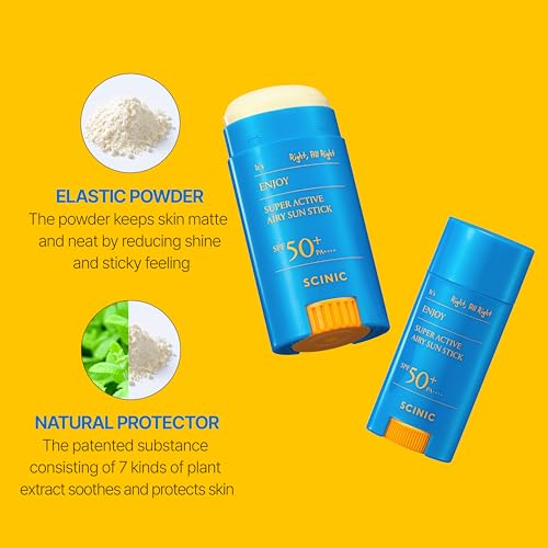 SCINIC Enjoy Super Active Airy Sun Stick SPF50+ PA++++ 0.53oz (15g) | Strong UV Protection Anytime, Anywhere Air-light, Clear | Korean Skincare