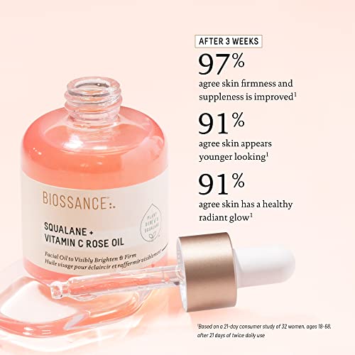 BIOSSANCE Squalane + Vitamin C Rose Advanced Facial Oil - Hydrating - 1oz