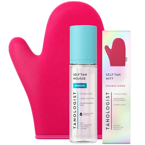 Tanologist Sunless Self-Tan Set – Medium Tanning Mousse with “No Fake Tan Smell” or Orange Tone + Double-Sided, Water-Resistant Self-Tanning Mitt for Streak-Free Application