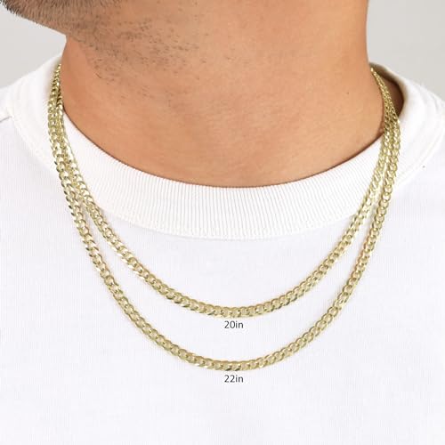 Nuragold 14k Real Yellow Gold Cuban Curb Solid Link Chain Necklace - 5mm - 22"