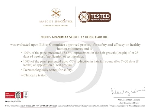 NIDHI’S GRANDMAA SECRET 13 Herbs Hair Oil for Hair Growth & Hair Fall Control Handmade Oil with Aloe Vera, Curry Leaf & Amla For Dry, Damaged, Frizzy Hair Men & Women – 100 ml (Pack of 1) Multicolor