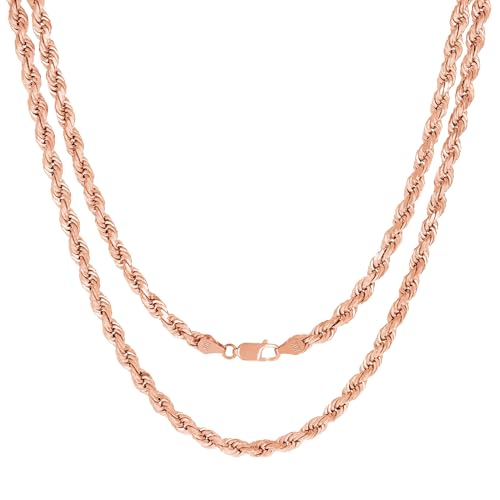 Nuragold 10k Real Rose Gold 5mm Rope Chain Diamond Cut Necklace (18"-30") - 22"