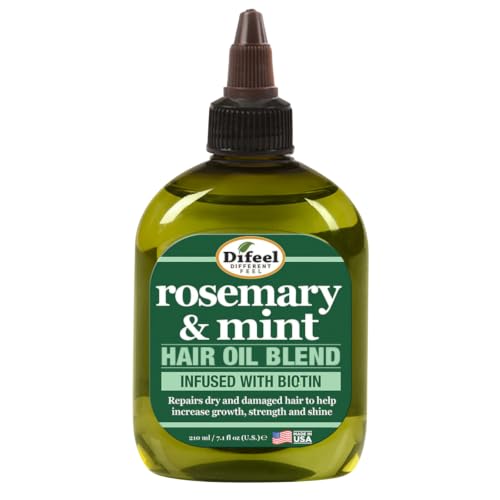 Difeel Rosemary and Mint Hair Oil Blend with Biotin 7.1 Ounce - Strengthening Scalp & Hair Treatment Oil Blend, Nourishes Dry Damaged Hair, Adds Shine & Moisture