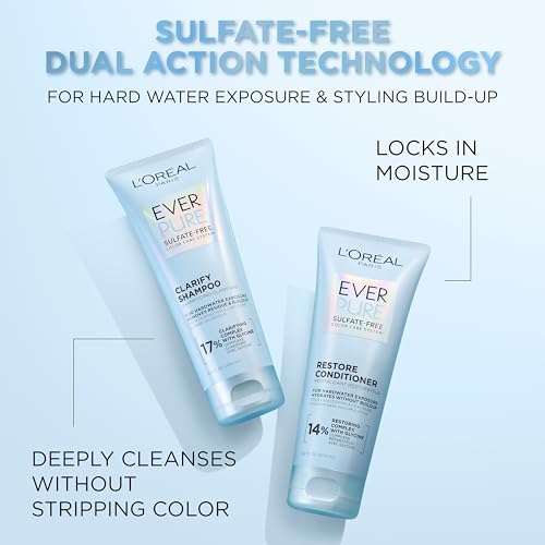 L'Oreal Paris Restore Sulfate Free Conditioner with Antioxidants, Moisturizing Conditioner for Hard Water Exposure and Styling Build-up, EverPure, 6.8 Fl Oz