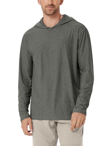 ODODOS Men's Long Sleeve Hoodie - odSTRATUM Tech Performance Pullover - Ultra Soft Moisture Wicking UPF 50+ Top, Smoke Heather, X-Large