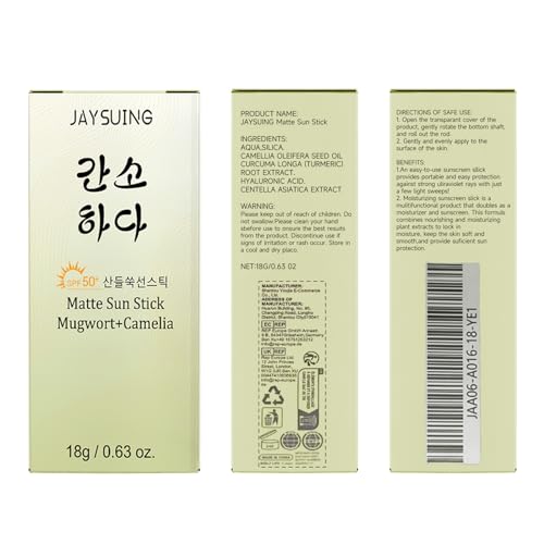 Matte Sun Stick Mugwort + Camelia Korean Sunscreen Stick for Face Moisturizer with SPF 50+ PA+++ Matte Sunscreen for Face & Body Non Greasy, No White Cast （18g/0.63oz）