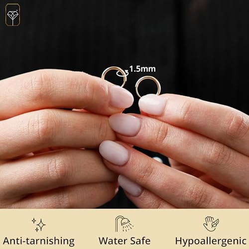 MAX + STONE Solid 10K Gold Hoop Earrings for Women | 1.5mm Tube Gold Hoop Earrings 10K Real | Flex Continuous Hoop Earrings | 12mm (0.5 Inch) Diameter Small Earrings