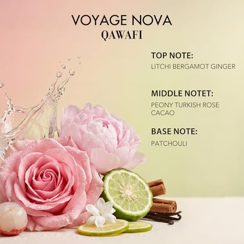 QAWAFI Voyage Nova Eau de Parfum for Women, Lychee Bergamot Ginger, Rose Peony Cocoa Blossom, Elegant Patchouli, Long Lasting Spring Fall Perfume, 50ml &1.7fl oz