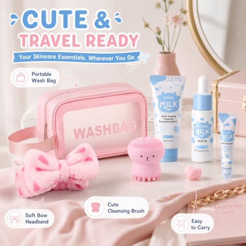Milk Skin Care Set for Kids & Teens, 12 IN 1 Moisturizing Milk Skincare for Girls 10-12, Skincare for Kids Age 8-12, Birthday Gifts for Teen Girls, Face Care Kit, Korean Skin Care,12PCS