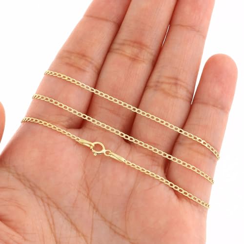 Nuragold 14K Real Yellow Gold Cuban Curb Solid Italian Link Chain Necklace - 16",1.5mm