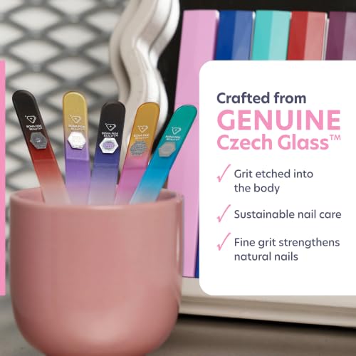 Bona Fide Beauty Czech Glass Nail File Set, 5-Pk with Hard Cases (Serenity)