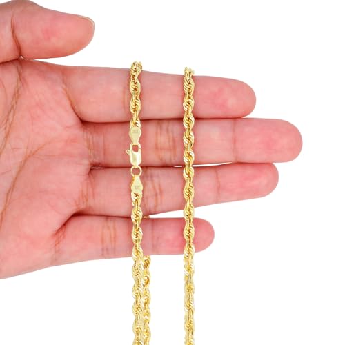 Nuragold 10k Real Yellow Gold 4mm Rope Chain Lightweight Necklace (16"-30") - 22"