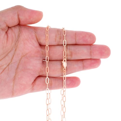 Nuragold 10k Real Rose Gold Paperclip 3mm Elongated Cable Link Necklace (16"-24") Dainty Italian Jewelry for Men & Women - 16"