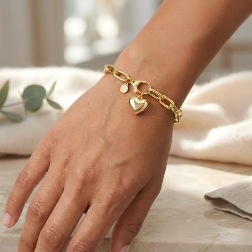Floreo 14k Yellow Gold Oversized Charm Lock 5mm Paperclip Link Bracelet, 7 Inch