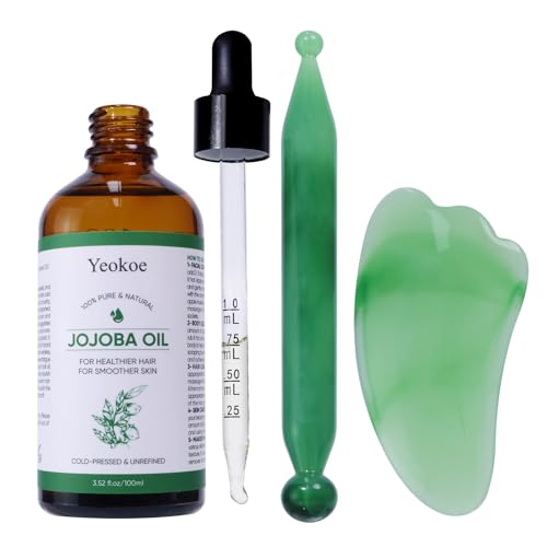 Yeokoe Jojoba Oil Pure Cold Pressed Unrefined Gua Sha for Healthier hair Smoother skin Base Carrier Moisturizing Oil 3.52oz 100ml
