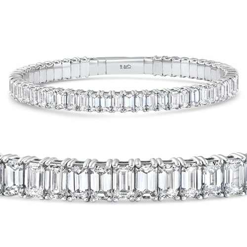 P3 POMPEII3 Pompeii 16Ct Emerald Diamond Tennis Flexible Bangle Bracelet 14k White Gold Lab Grown (FG,VS)