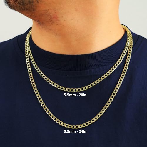 Nuragold 10k Real Yellow Gold Cuban Curb Link 5.5mm Chain Necklace, 16"-30" - 22"