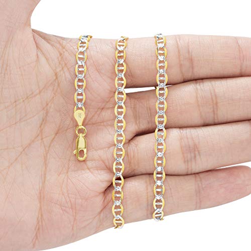 Nuragold 10k Real Yellow Gold Mariner 4mm Chain Anchor Link Pave Bracelet - 8"