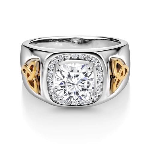 Gem Stone King 925 Silver and 10K Yellow Gold Men's Lab Grown Diamond Set with Ring Cushion Moissanite (2.66 Cttw, Size 10)