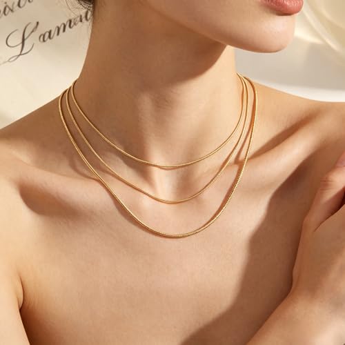 14K Gold Chain for Women Men 1.5/2.0/2.5mm Gold Snake Necklaces for Women
