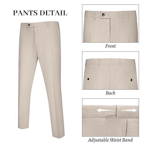 Fesenbo Mens Casual Suits Beige Linen Suit Slim Fit 2 Piece Lightweight Jacket and Dress Pants Set Groomsmen Suit for Wedding S