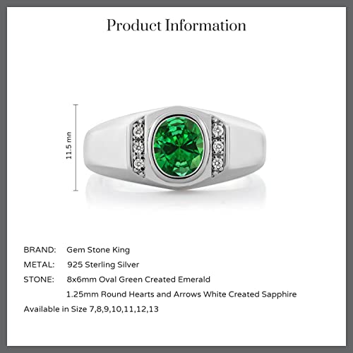 Gem Stone King 925 Silver Men’s Birthstone Ring, Created Emerald, 10