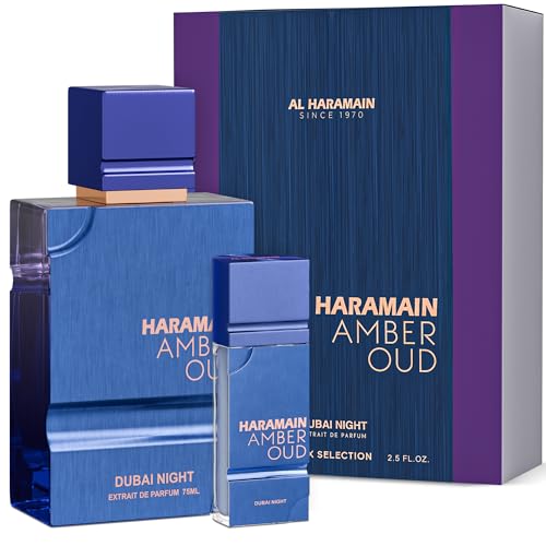 Al Haramain Amber Oud Eau de Parfum 75ml + ATOMIZER – Dubai Night – Unisex Ladies & Mens Cologne – Men/Women's Cologne Spray – Perfume for Men & Women: Amber, Bergamot, Vanilla, White Musk (2.53 oz)