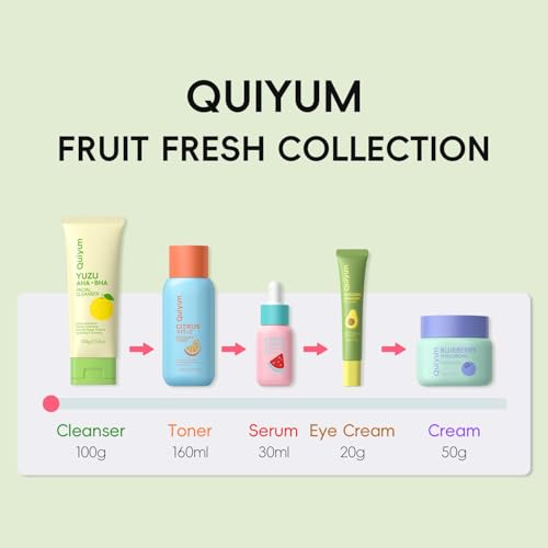 QUIYUM Fruit Skincare Set for Teen Girl, 5 Daily Routine Beauty Skin Care
