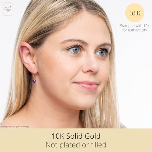 Solid 10K Yellow Gold Cushion Cut Ruby Dangle Earrings | 6mm Gemstone July Birthstone Red Dangle Earrings | Checkerboard 10 Karat Gold Leverback Earring for Women by MAX + STONE