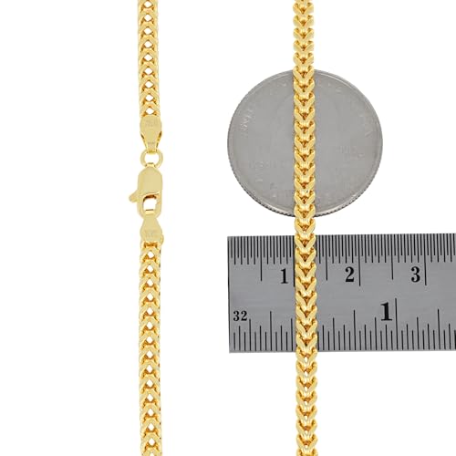 Nuragold 10K Real Yellow Gold 3mm Franco Square Box Wheat Chain Necklace - 20"