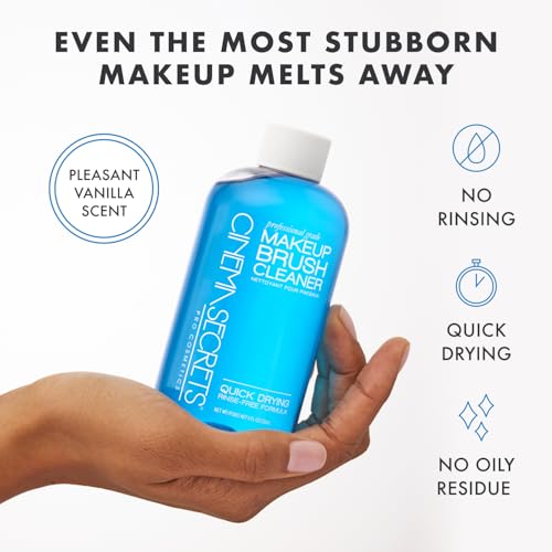 Cinema Secrets Original Blue Vanilla Makeup Brush Cleaner Solution - Professional Cleanser for Makeup Brushes - Quick-Drying, Rinse-Free Formula - Removes Stubborn Waterproof Make Up (16 fl oz)