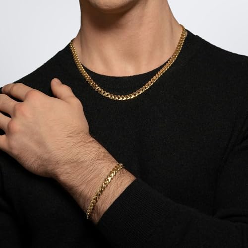 Porment 6.5mm 14K Gold Cuban Bracelets for Men & Women Dainty Stackable Cuban Link Chain for Men Fashion Simple Bracelet Non-tarnish Gold Jewelry Unisex Gift Lifetime Quality