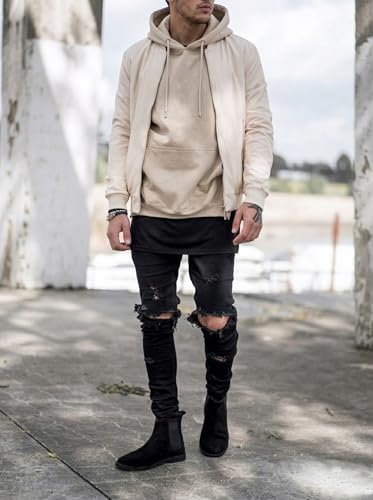 HUNGSON Men's Ripped Skinny Jeans Stretchy Slim Fit Jeans Pants for Men