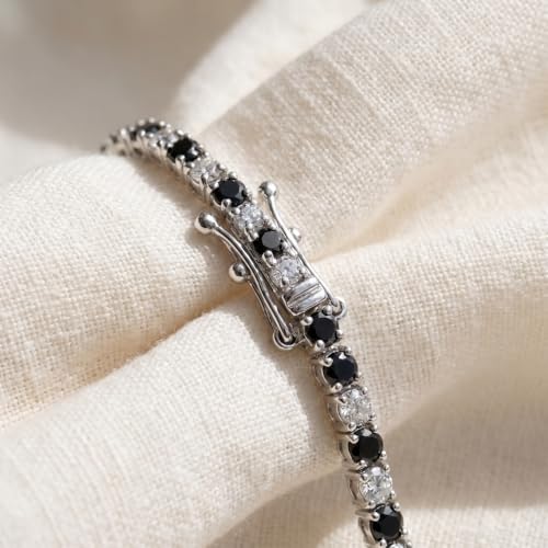 Pompeii 3ct Black & White Diamond Tennis Bracelet 7" 14K White Gold (K-L-I2,I3)