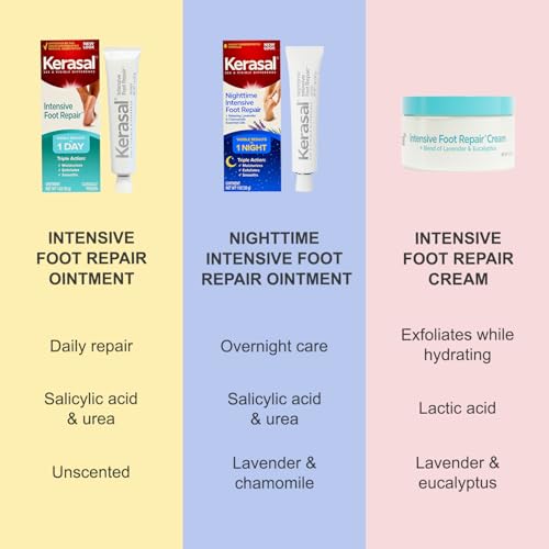 Kerasal Nighttime Intensive Foot Repair, Skin Healing Ointment for Cracked Heels and Dry Feet, 1 oz (Packaging May Vary)