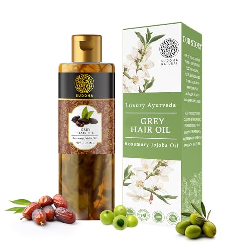 Buddha Natural Hair Oil for Greys & Whites (150 ml, 5.1 Oz) - Restore Natural Black Color of Hair With Unique Herbs oil blend For Men and Women - 100% Ayurvedic - No Mineral Oil