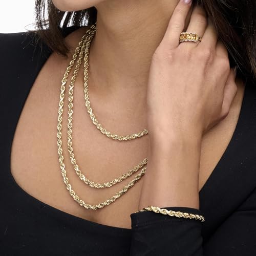 Abbie+Cleo 10K Real Gold Rope Chain Bracelet for Men and Women - Cadena de Oro para Hombres y Mujeres - (10k - 5mm - 9 Inch)