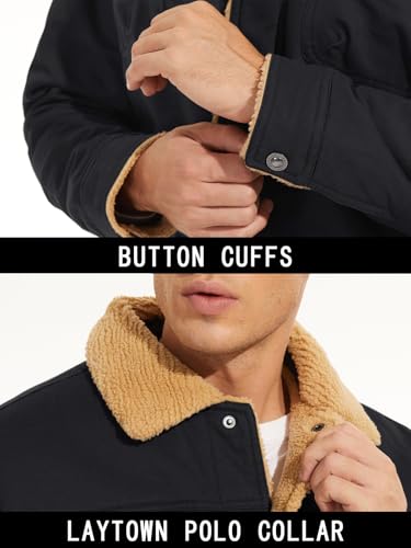 MAGNIVIT Men's Warm Jacket Sherpa Winter Botton Down Fur Collar Trucker Jacket Black
